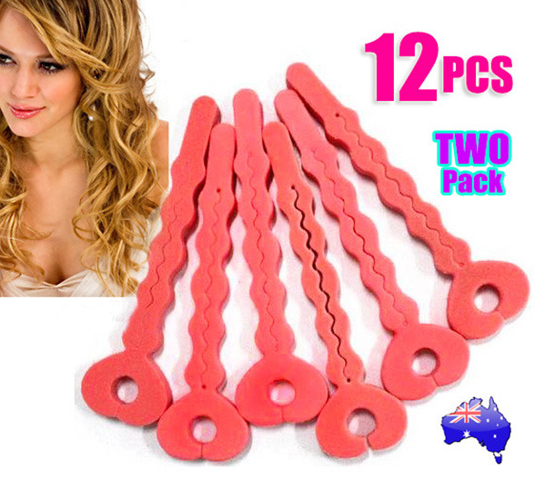 12 PCS Pink Sponge Soft Hair Curler Spiral Curls Roller DIY Salon Tool