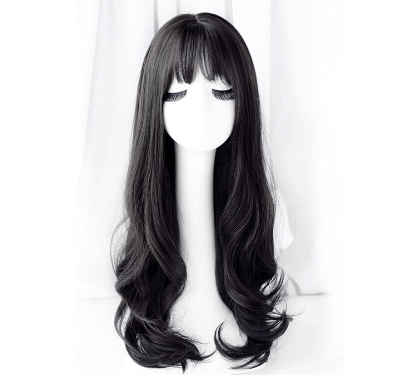 Black Long Curly Hair Wig Natural Wavy 