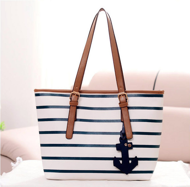 Sailor Anchor Leather Look Handbag Designer Large Tote