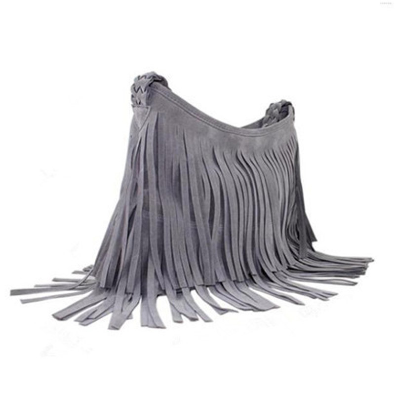 Designer Suede Fringe Bag (Grey)