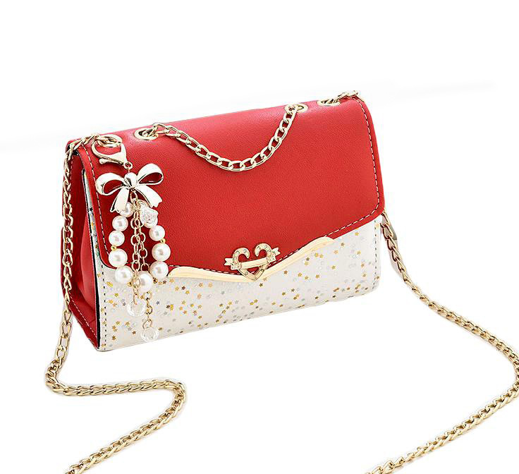 Sparkle Heart & Bow Handbag Tote Shoulder Bag (Red)