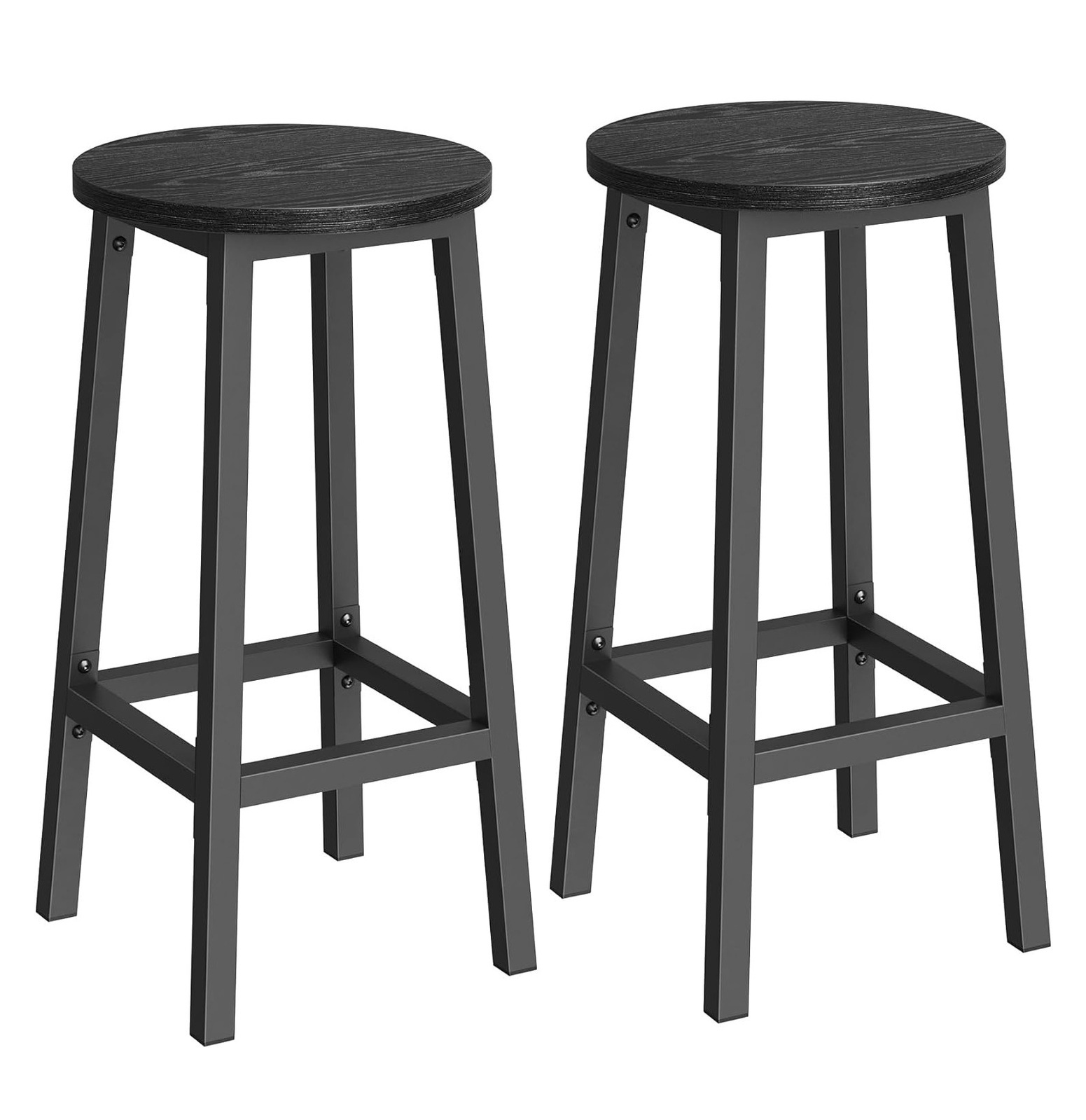 2 x Modern Industrial Bar Stools Black Wood & Metal Kitchen Counter Seating