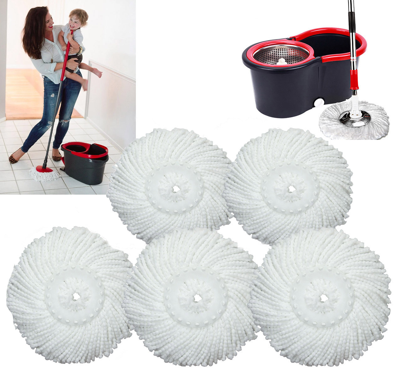 5 x Microfiber Spin Mop Heads (5 Mop Pads)