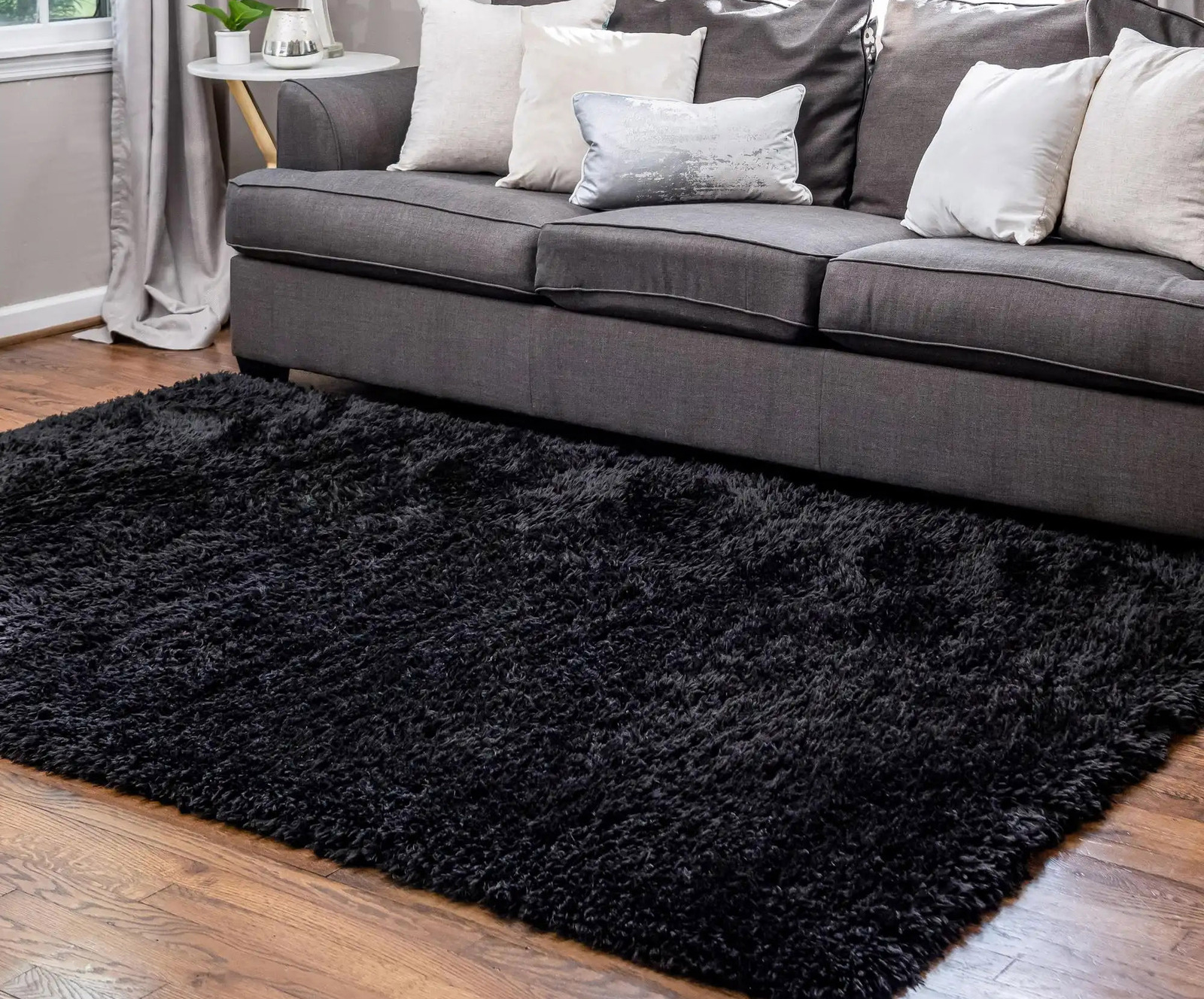 Soft Shag Rug Carpet Mat (Black, 160 x 120)