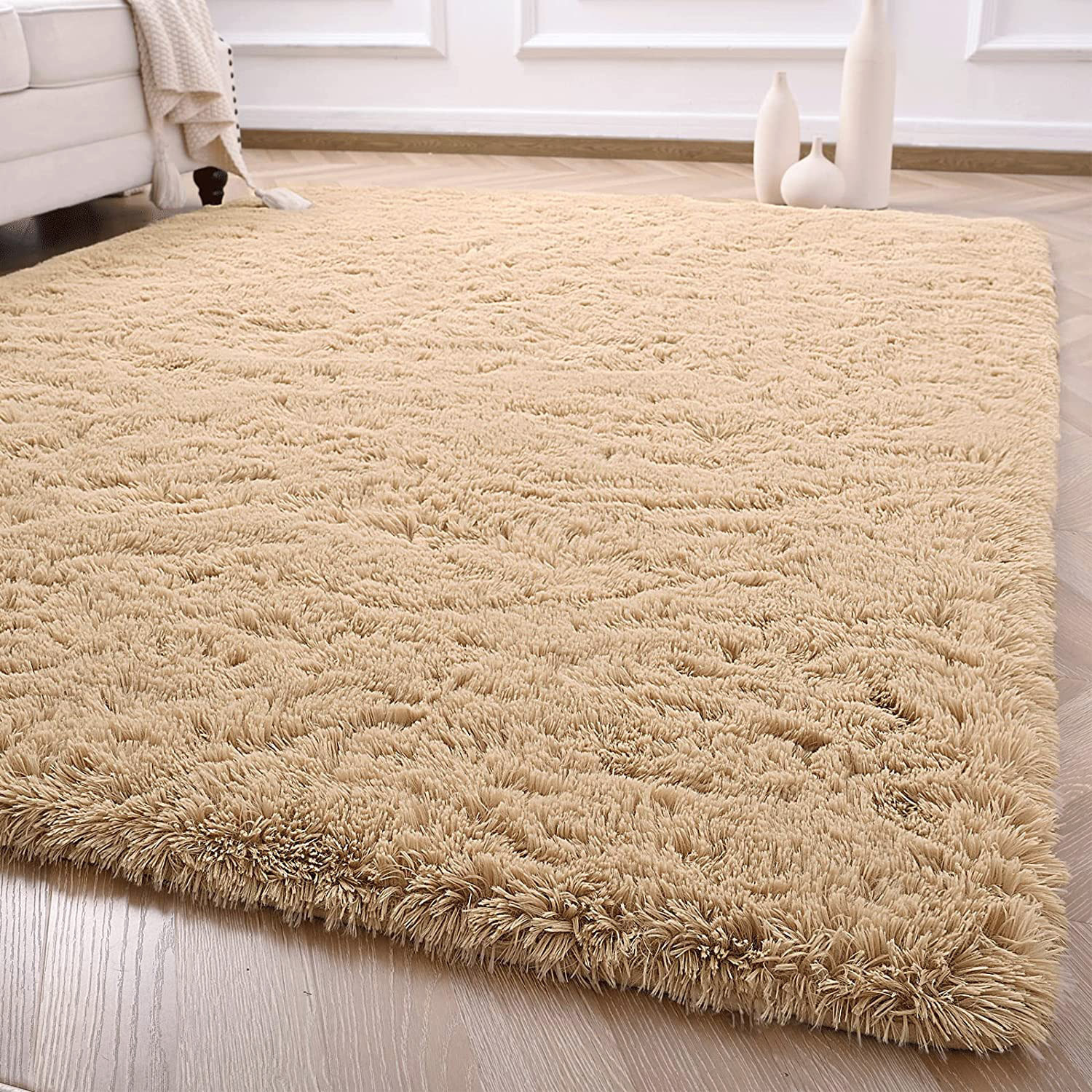 XL Extra Large Soft Shag Rug Carpet Mat (Beige, 300 x 200)