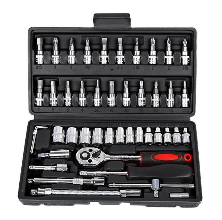 46 PCS Socket Ratchet Screwdriver Torque Wrench Combination Tool Set Repair Kit In Box