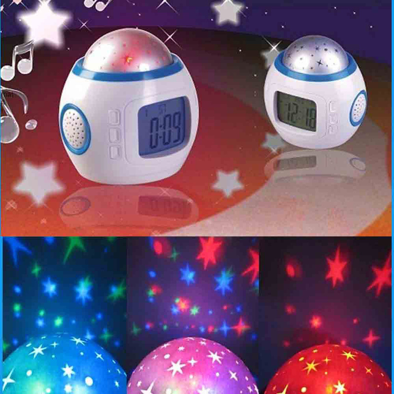 Music Projector Digital Alarm Clock Calendar Starry Sky Projection