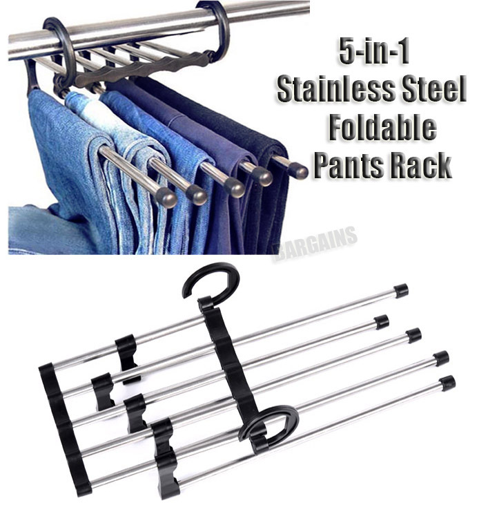 5-in-1 Stainless Steel Retractable Pants Clothes Organizer Hanger Rack