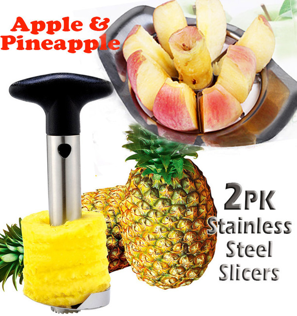 TWO PACK Stainless Steel Pineapple Cutter & Stainless Steel Apple Corer 