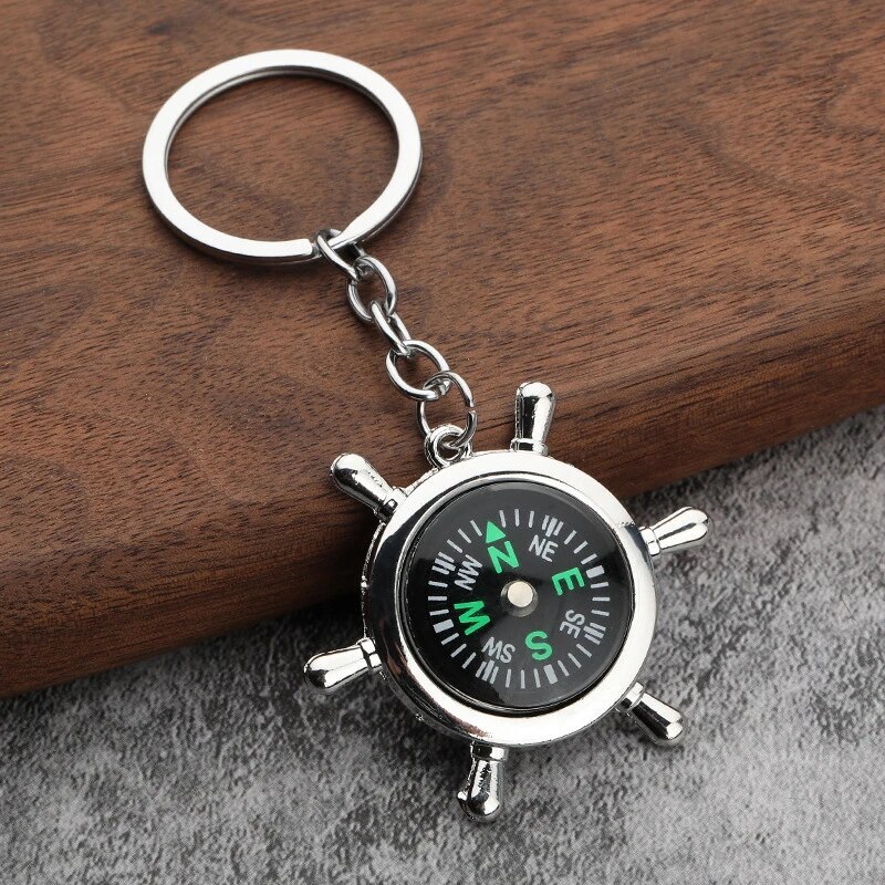 Ship Wheel Compass Helmsman Compass Keychain Navigation Key Ring