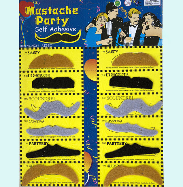 12 Pack Moustache Coloured (Black, Ginger, Grey)