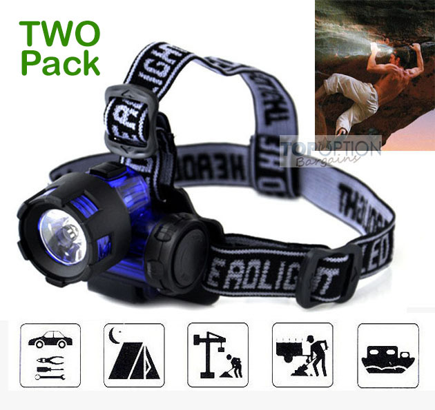 Two Pack 2 x 3W LED High Power Mini Head Lamp Blue Headlight