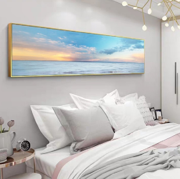 Beach Painting Framed Long Canvas Wall Art - 100cm x 30cm