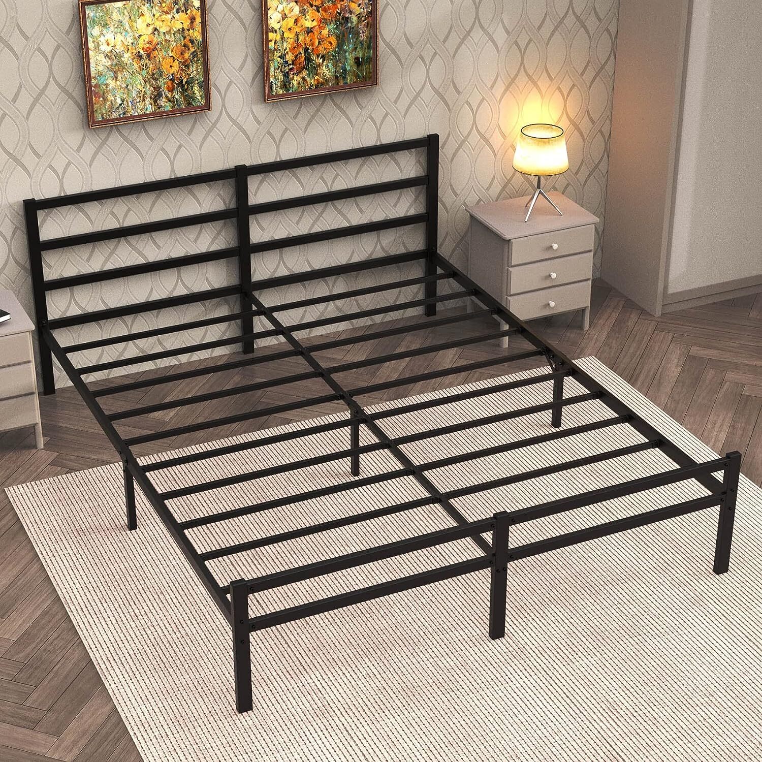 Titan Heavy Duty Metal Platform Bed Base Frame - King Size, Black Steel