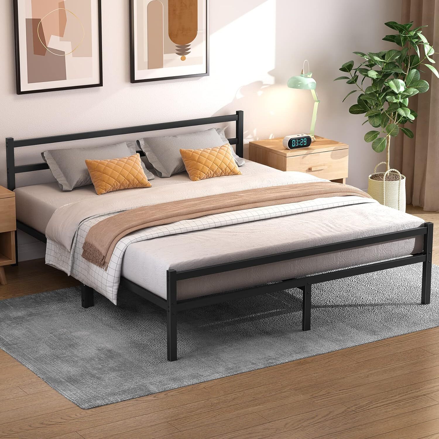 Supreme Comfort Innerspring Mattress + Heavy Duty Metal Platform Bed Base Frame - King Size