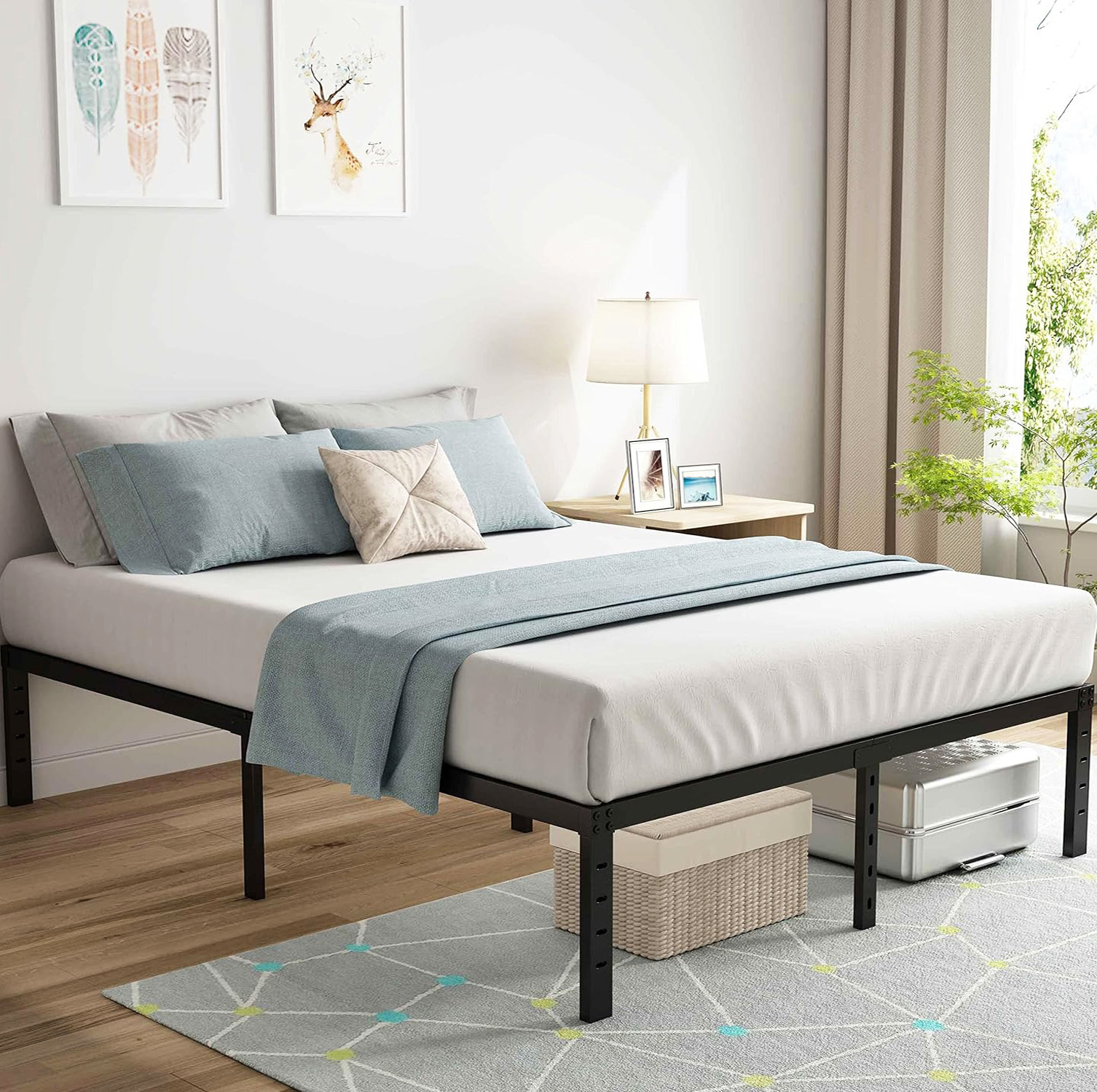 Supreme Comfort Innerspring Mattress + Heavy Duty Metal Platform Bed Base Frame - Double Size