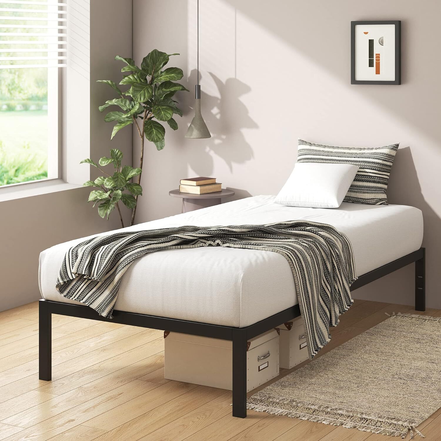 Supreme Comfort Innerspring Mattress + Heavy Duty Metal Platform Bed Base Frame - Single Size