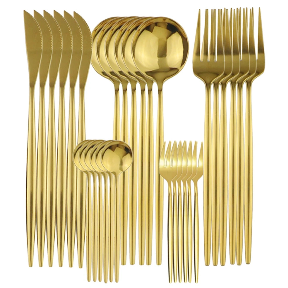 30PC Stainless Steel Cutlery Set Knife Fork Spoon Kitchen Tableware (Gold)