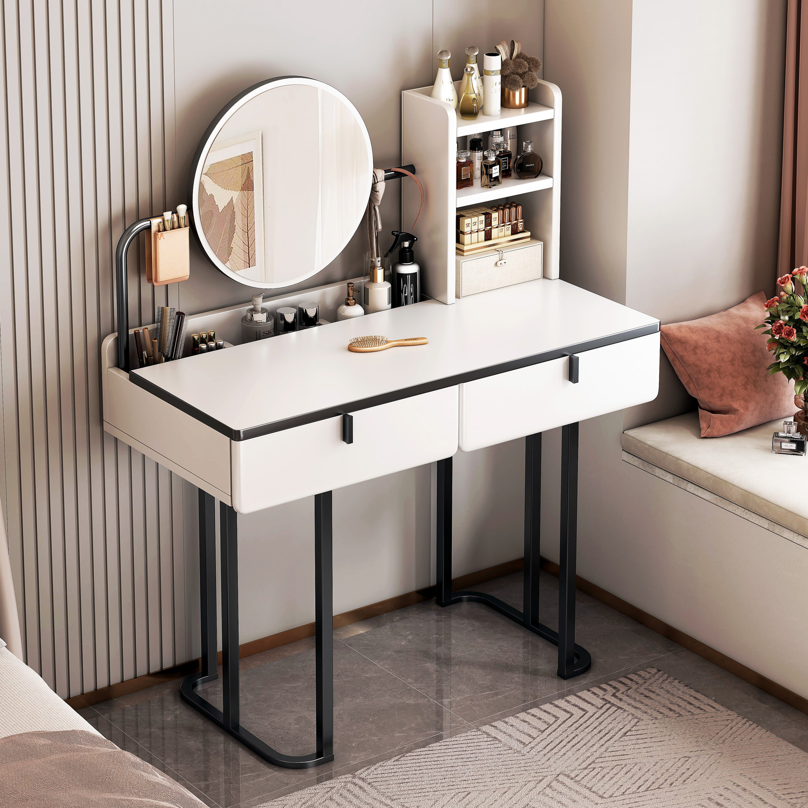 Lioness Dresser Vanity Table with Mirror and Storage Drawers