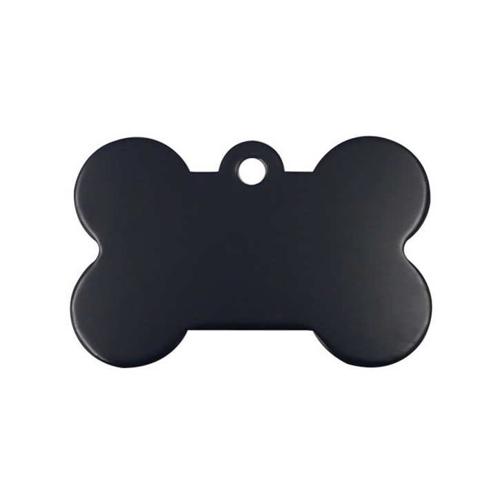 Personalized Name Tag Pet Supplies Dog Bone Shaped Aluminum ID Tag (Black)