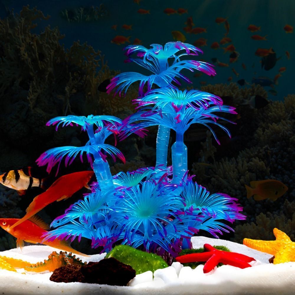 Artificial Coral Aquarium Decor Silicone Plants Fish Tank Decoration (Blue)