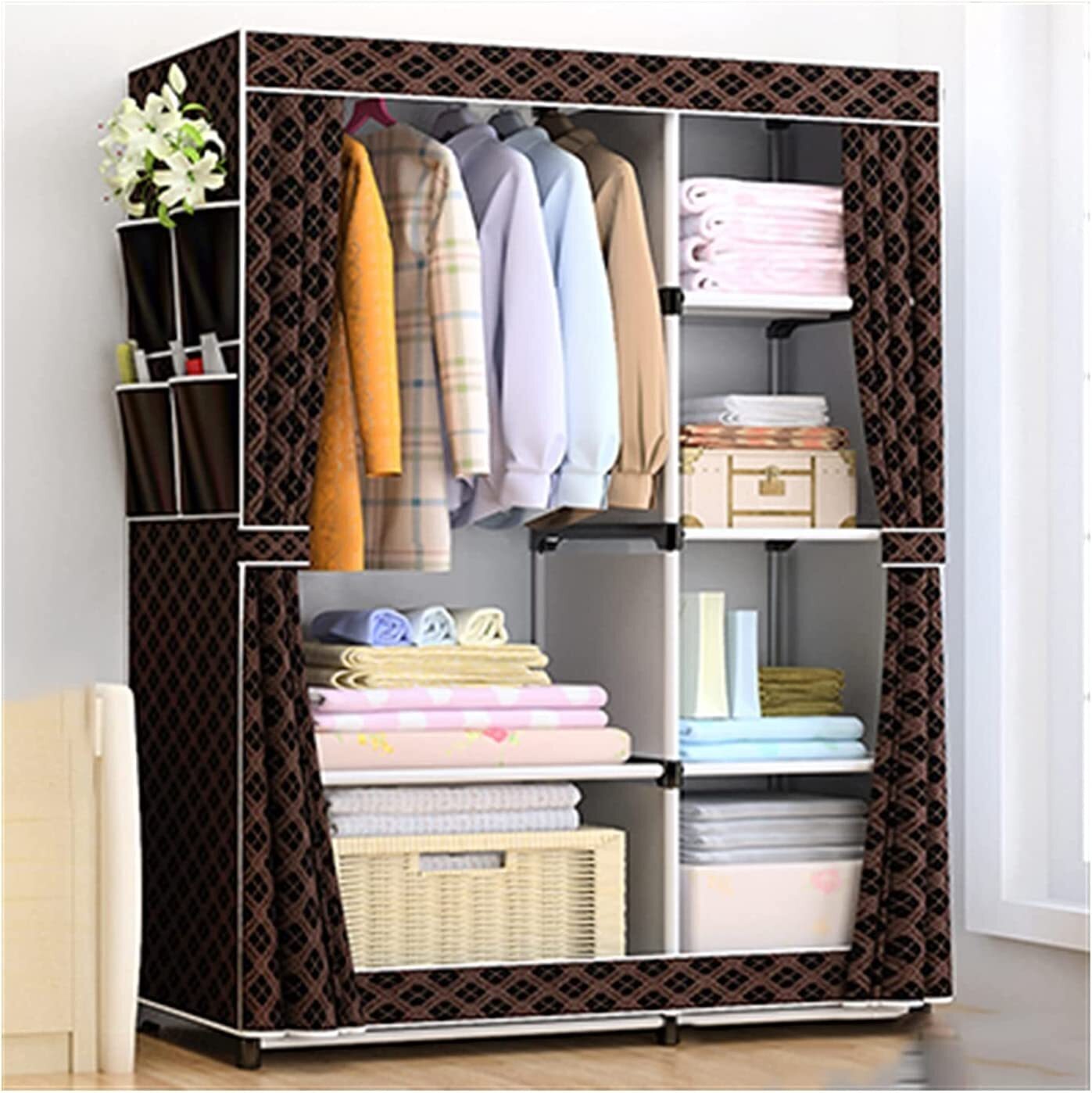 Portable Wardrobe Closet Canvas Clothes Storage 