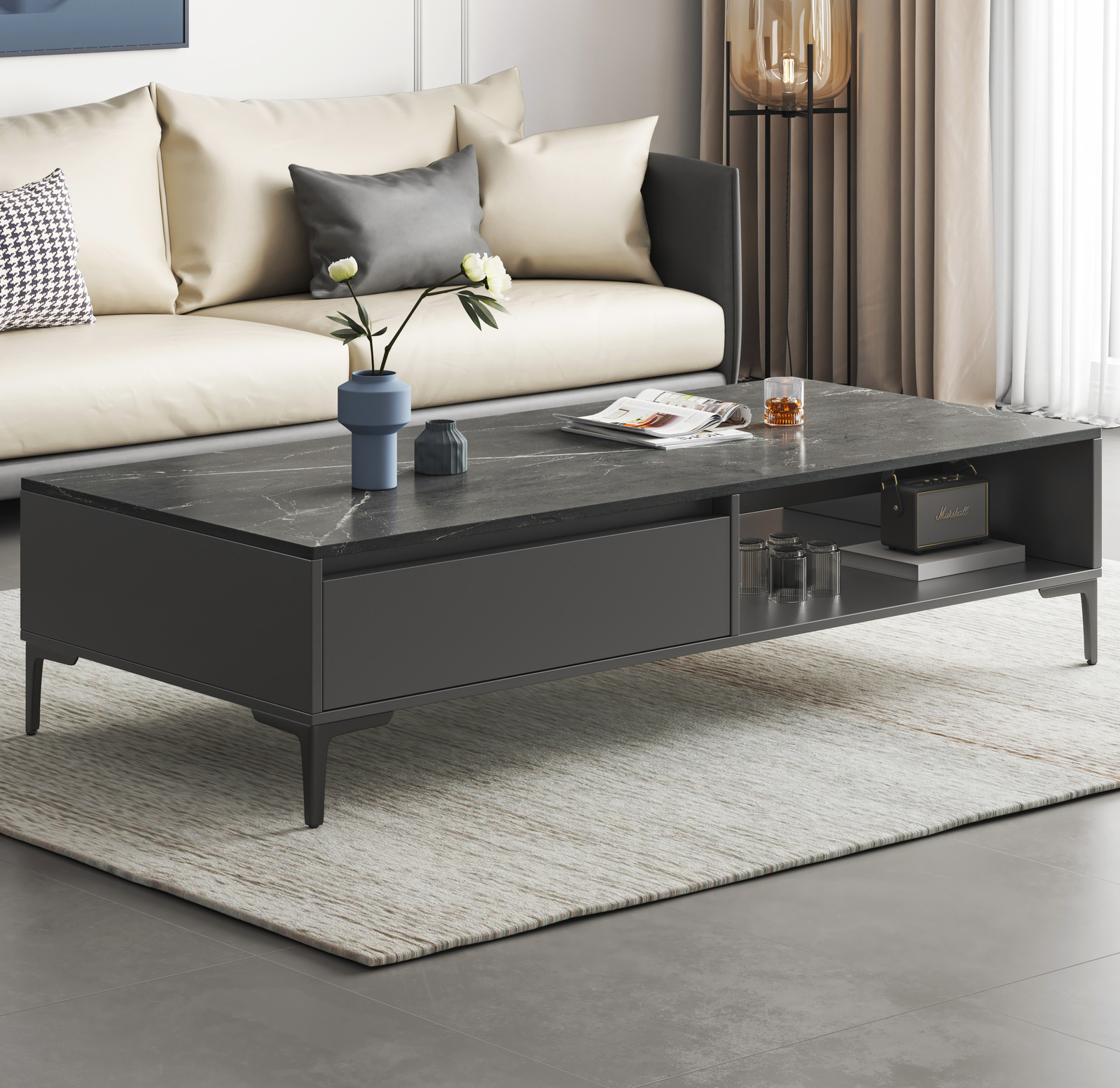 Minimalist Large Coffee Table with Storage 