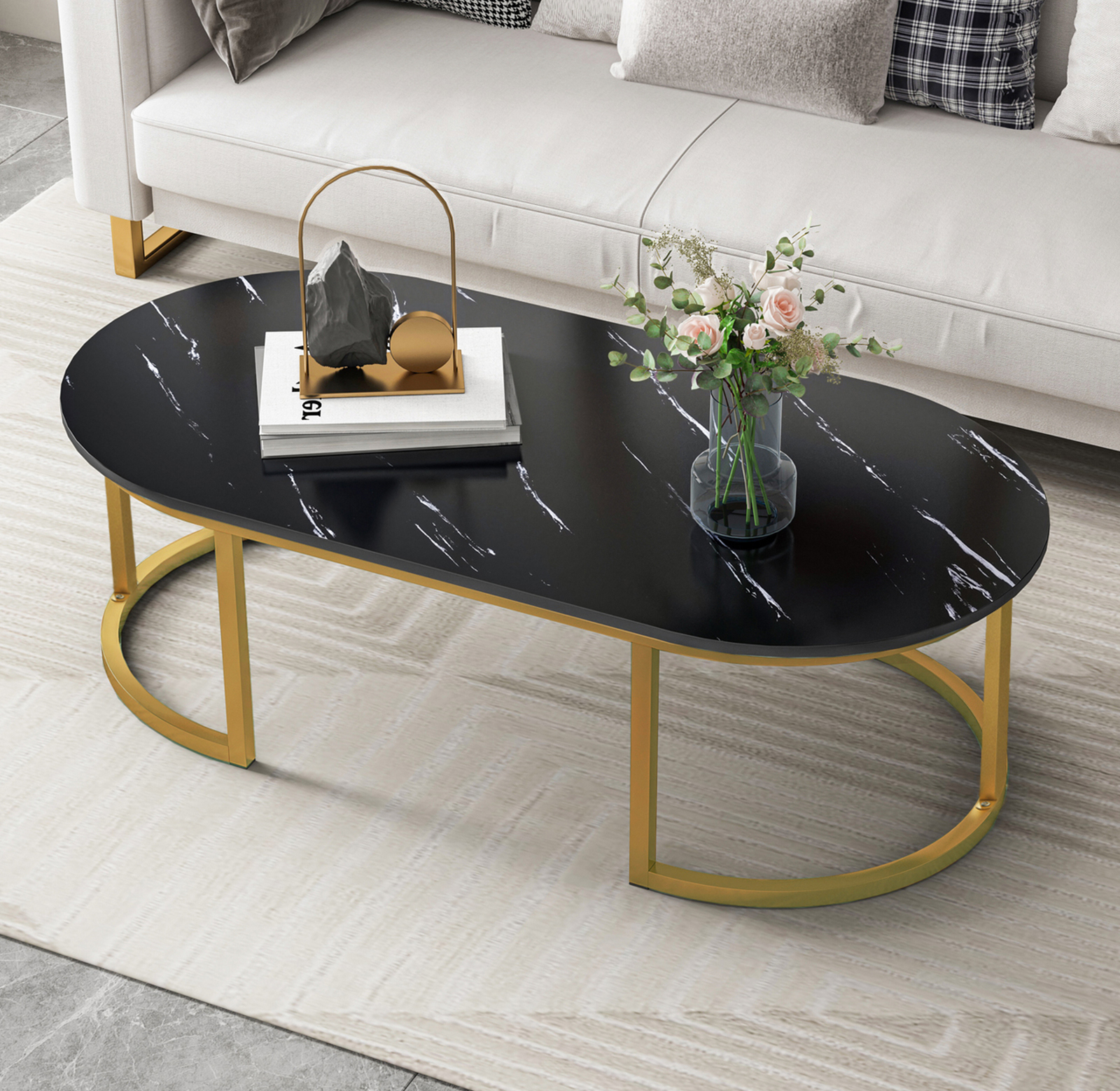 Synergy Lush Designer Marble Look Coffee Table (Black)