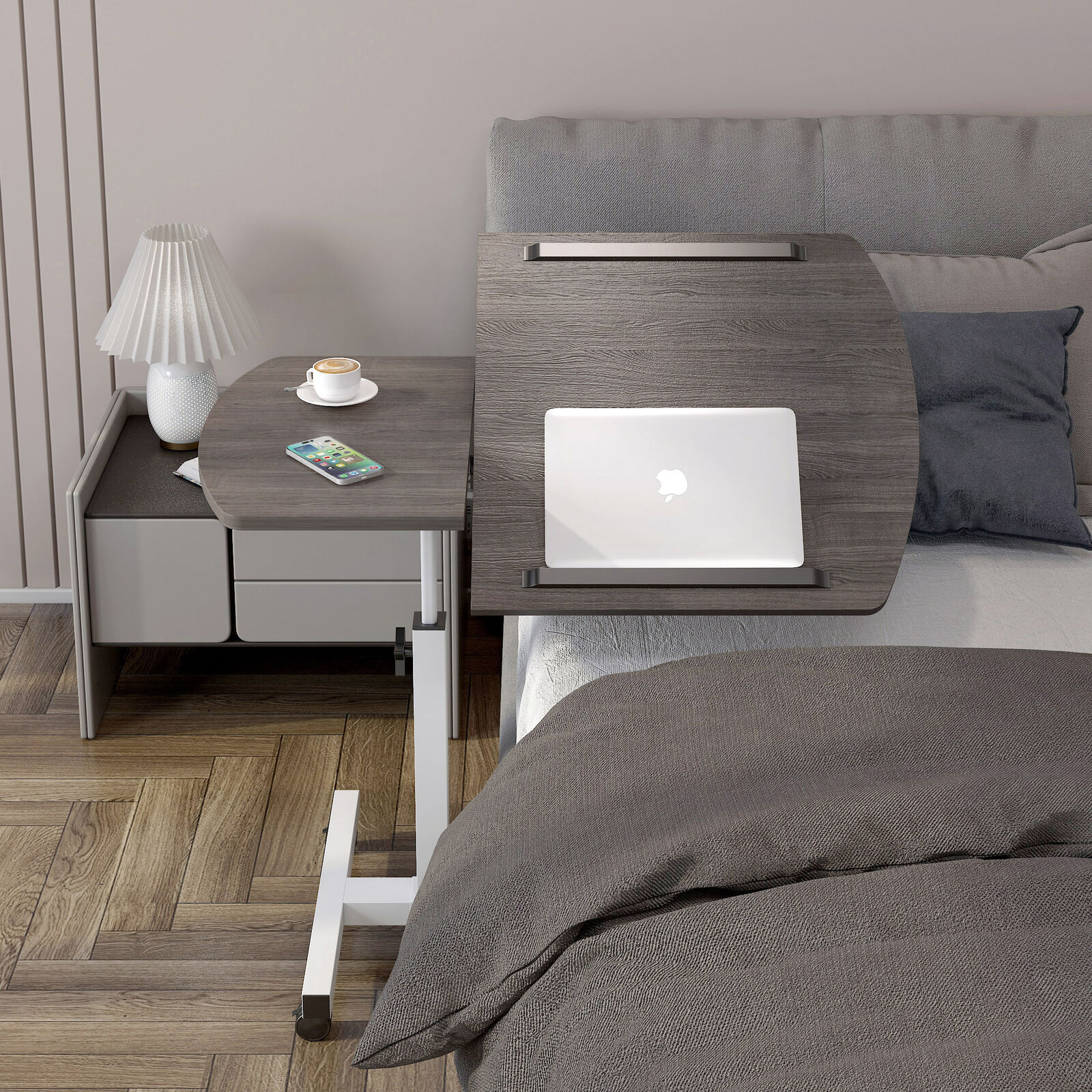 Motif 2-in-1 Adjustable Portable Sofa Bed Side Table Laptop Desk with Wheels (Driftwood Grey)