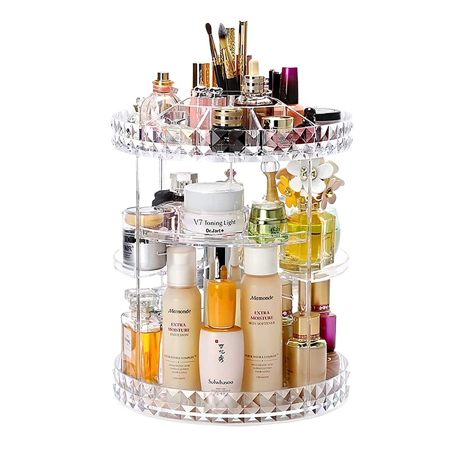 360 Degree Crystal Diamond Rotating Jewellery Cosmetic Makeup Shelf Organizer