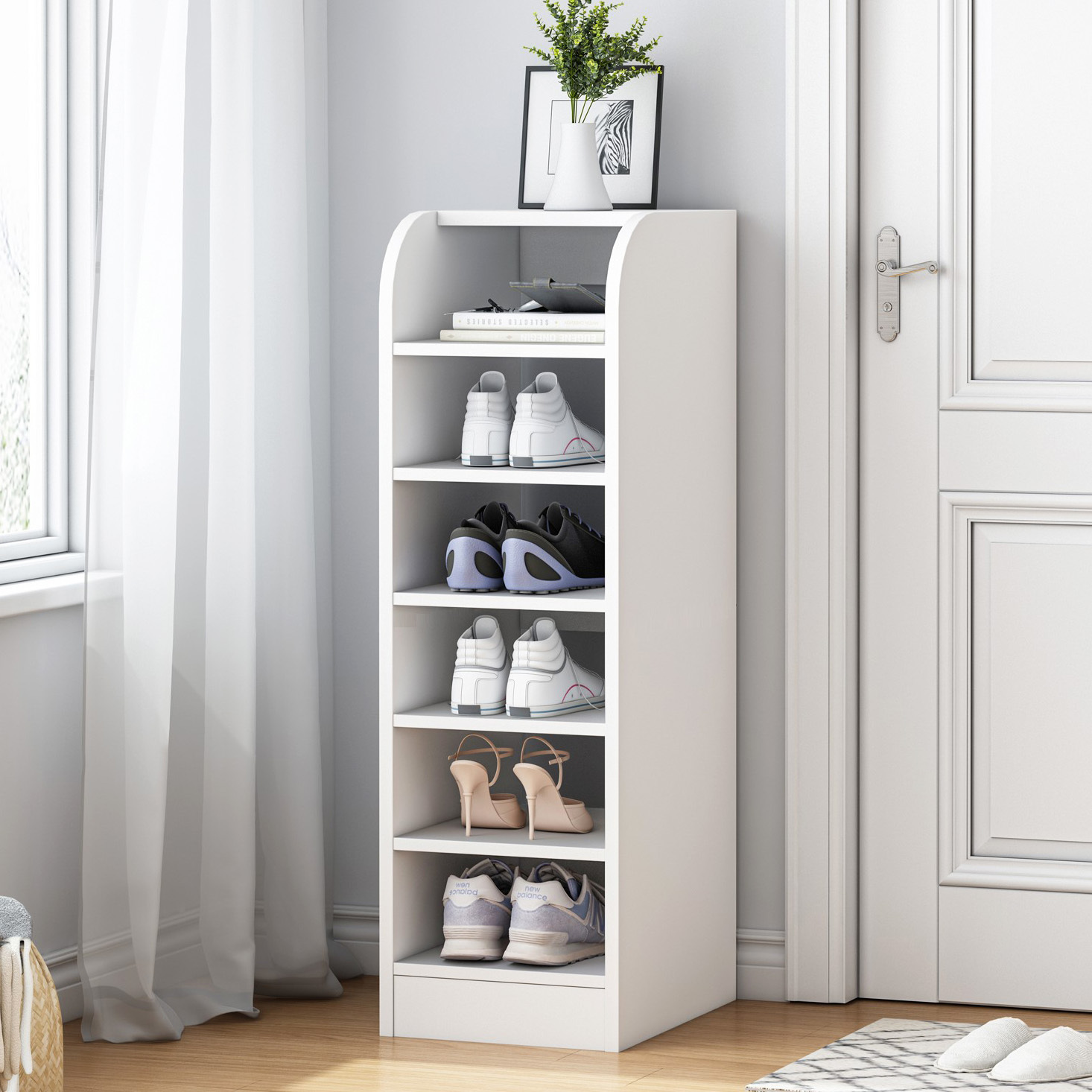 7-Tier Spacious Shoe Rack Wooden Storage Organizer Cabinet (White)