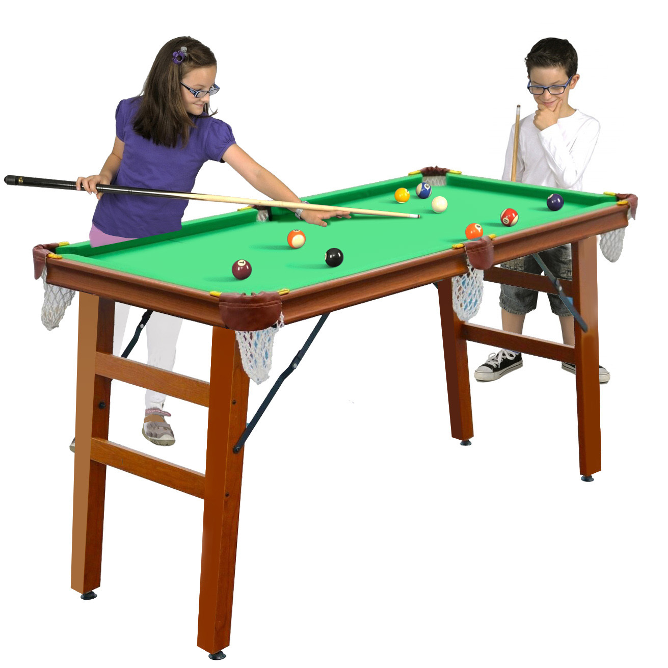 1.4m Pool Table Billiard Snooker Wood & Steel Foldable Game Table with Accessories