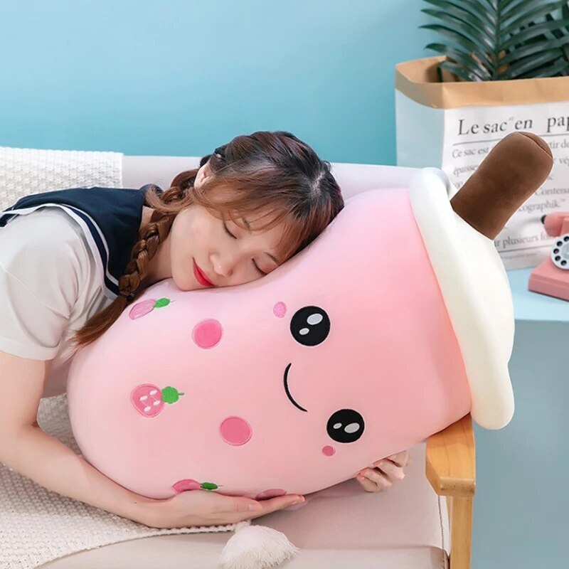 Large Bubble Tea Plush Toy Boba Cuddly Doll Pillow Cushion - 40cm, Pink