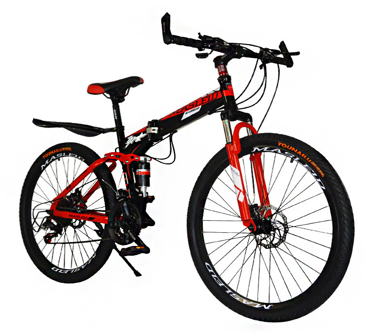 Dual Suspension Foldable 21 Speed Mountain Bike  (Red & Black Bicycle)