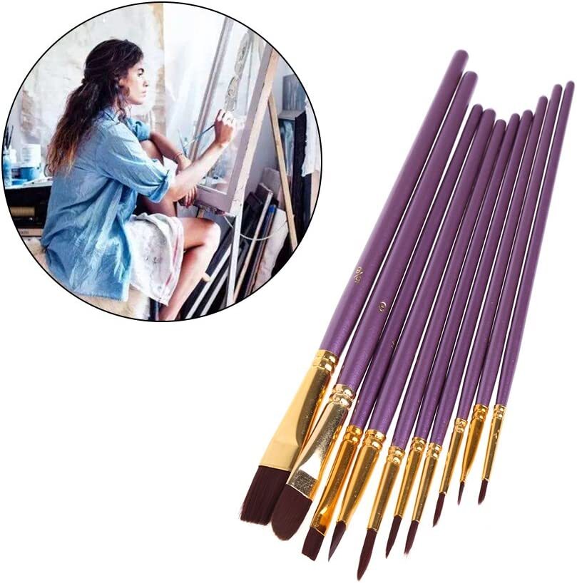 10PCS Paint Brush Set Artist Paintbrushes Kit (Purple)