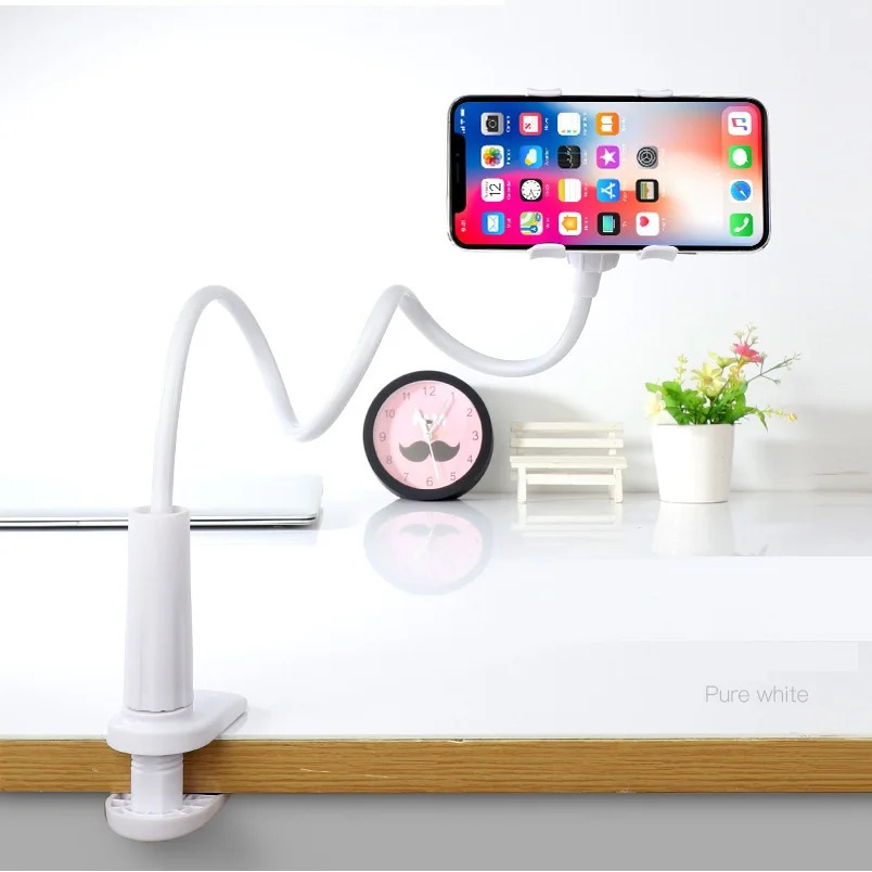 Universal 360° Flexi Clip Mobile Phone Holder Bed Desk Mount Lazy Stand - White