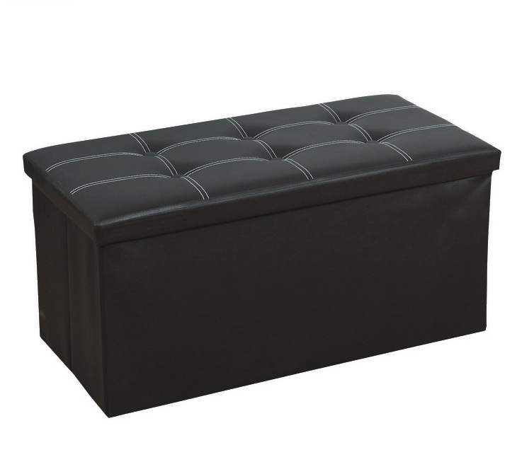 XL Rectangle PU Leather Ottoman Foldable Storage Stool (Black)