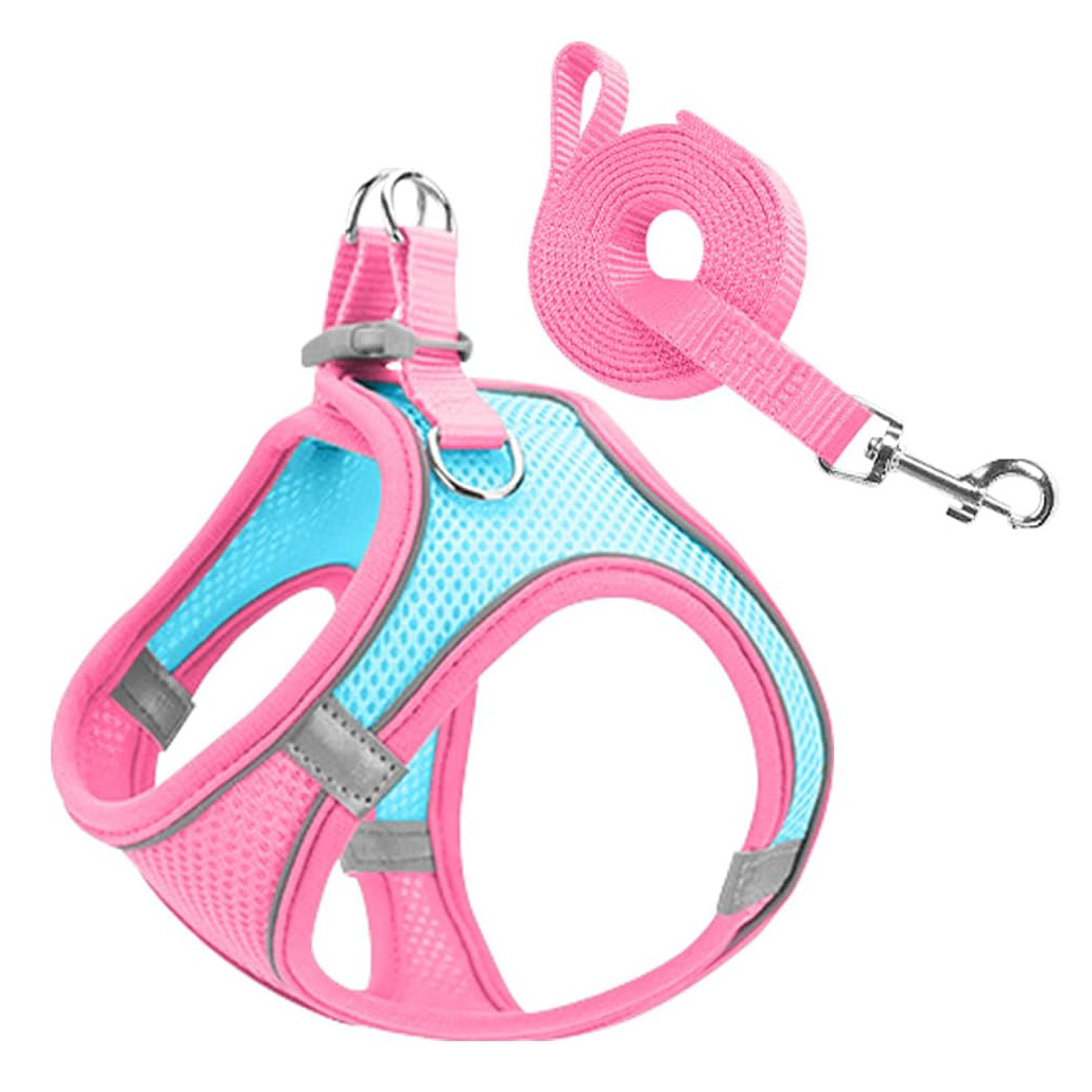 Medium Dog Harness and Leash Set Pet Vest Lead (Pink, M)