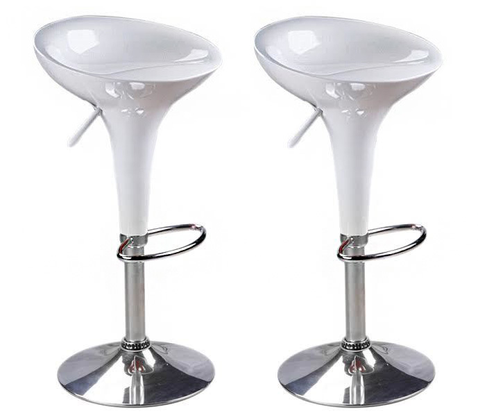 2 x  Ace High Gloss Designer Bar Stools (WHITE - Set of 2)