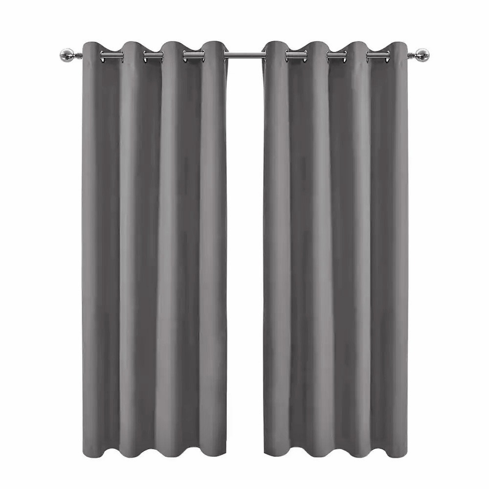 2 X Blackout 3 Layers Eyelet Curtain Drapes - Grey