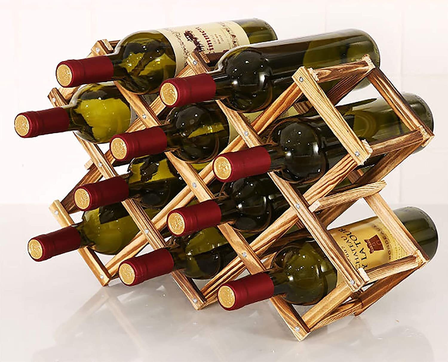 Wooden Wine Rack 10 Bottle Organiser Folding Holder Bar Display Shelf 