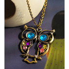  Vintage Cute Large Owl Necklace Pendant & Long Chain