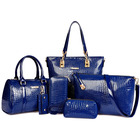 6 Pieces Leather Handbag Set Tote Shoulder Bag Clutch Purse Coin Wallet (Blue)