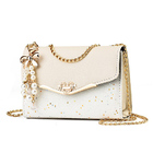 Sparkle Heart & Bow Handbag Tote Shoulder Bag (White)