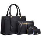 4 PCS Deluxe Faux Leather Handbag Set, Tote, Shoulder Bag, Clutch Purse Wallet & Coin Bag (Black)