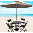 Alfresco 7 Piece Outdoor Setting (Beige Umbrella & Stand, 4 Rattan Chairs, Round Table)