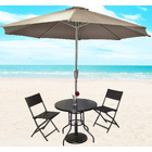 Alfresco 5PC Outdoor Setting (Beige Umbrella & Stand, 2 Rattan Chairs, Round Table)