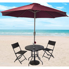 Alfresco 5PC Outdoor Setting (Maroon Umbrella & Stand, 2 Rattan Chairs, Round Table)