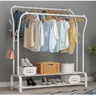 Large Wide Double 2-Tier Coat Hanging Stand Wardrobe Clothes Hanger Rack (White)