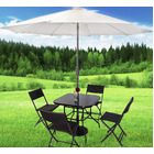 Alfresco 7 Piece Outdoor Setting (White Umbrella & Stand, 4 Rattan Chairs, Square Table)